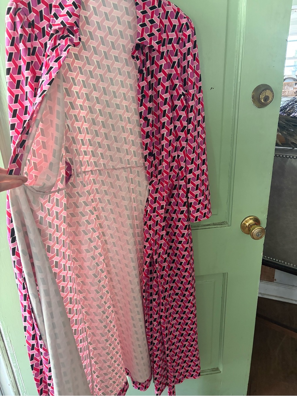 NEW NWOT Diane Von Furstenberg Sana Geo Print Long Sleeve Wrap Front Dress L - Picture 13 of 16